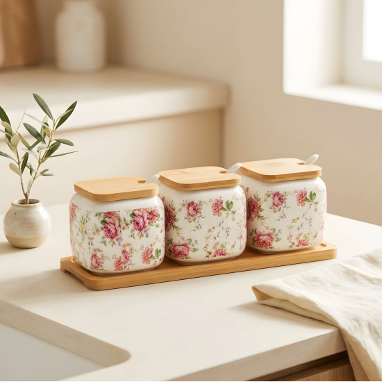 Porcelain Spice Jar Set - 3 Pcs